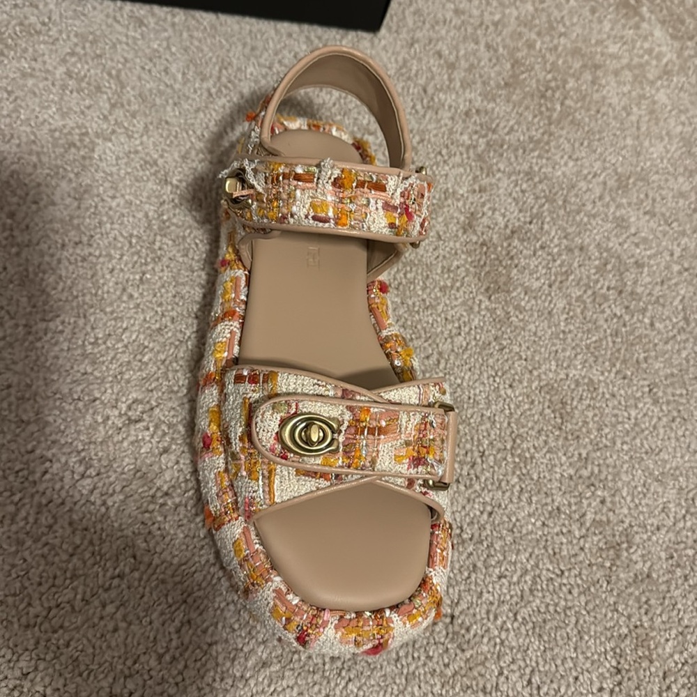 Coach Tweed Sandals with Gold Buckles - Picture 3 of 3